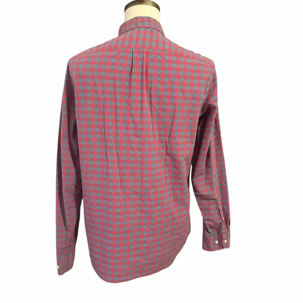 J. Crew Men's Blue Pink Plaid Button Down Shirt Sz L Slim Preppy Classic Stretch